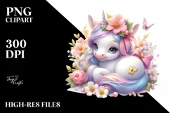Cute Magical Unicorn with Jasmine | Sublimation | Clipart Product Image 3