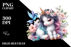 Cute Magical Unicorn with Jasmine | Sublimation | Clipart Product Image 1