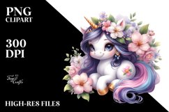 Cute Magical Unicorn with Jasmine | Sublimation | Clipart Product Image 1