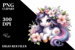 Cute Magical Unicorn with Jasmine | Sublimation | Clipart Product Image 1