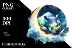 Vibrant Rhino Sleeping on the Moon PNG Product Image 2