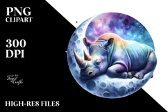 Vibrant Rhino Sleeping on the Moon PNG Product Image 2