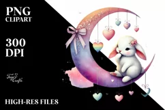 Colorful Bunny Sitting on Half Moon PNG Product Image 2