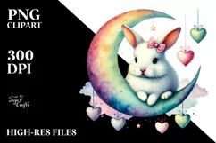 Colorful Bunny on Moon, Transparent PNG Product Image 2