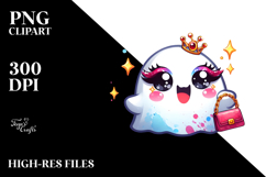 Funny Cute Ghost with Glam Accessories PNG Product Image 2