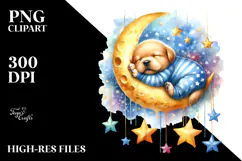 Vibrant Baby Puppy Sleeping on the Moon, PNG Product Image 2