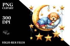 Baby Puppy Sleeping on the Moon PNG Product Image 2