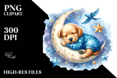 Baby Puppy Sleeping on the Moon PNG Product Image 2
