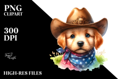 Colorful Baby Dog with Cowboy Hat Watercolor Product Image 2