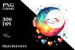 Colorful Smiling Half Moon with Hearts PNG Product Image 2