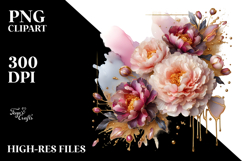 Glossy Peonies with Golden Insertions PNG Product Image 2
