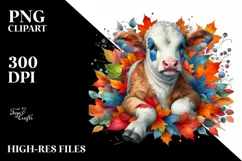 Colorful Cow with Autumn Leaves PNG Product Image 3