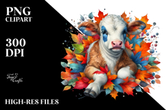 Colorful Cow with Autumn Leaves PNG Product Image 2
