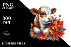 Colorful Cow with Autumn Leaves PNG Product Image 2