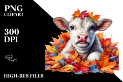 Colorful Cow with Autumn Leaves PNG Product Image 2