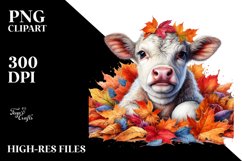 Colorful Cow with Autumn Leaves PNG Product Image 3
