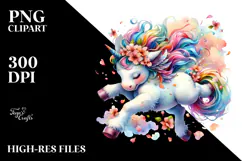 Colorful Unicorn with Spring Petals PNG Product Image 2