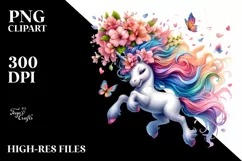 Colorful Unicorn with Spring Petals PNG Product Image 3