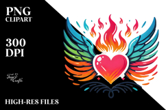 Colorful Heart with Wings, Detailed PNG Product Image 2
