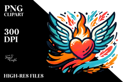 Colorful Heart with Wings, Detailed PNG Product Image 2