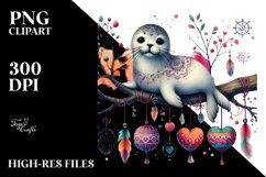 painted Seal on Tree Branch,Watercolor Art Product Image 2