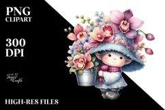 Baby Gnome with Orchid Floral Frame, PNG Product Image 2