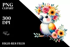 Adorned Parrot with Flower Crown, Transparent PNG Product Image 3