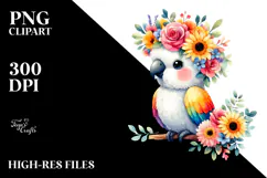 Adorned Parrot with Flower Crown, Transparent PNG Product Image 2