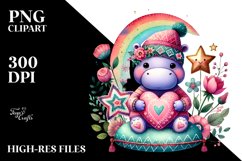 Boho Hippo Sitting on Star with Heart PNG Product Image 2