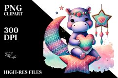 Boho Hippo Sitting on Star with Heart PNG Product Image 2