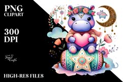 Colorful Boho Hippo Heart PNG Product Image 2