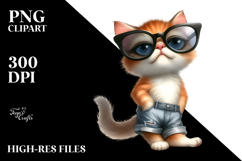 Expressive Cartoon Kitten with Oversized Sunglasses PNG Product Image 2