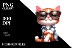 Goofy Cartoon Kitten with Oversized Sunglasses PNG Product Image 2