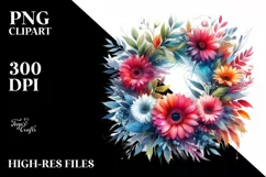 Vibrant Watercolor Wreath with Gerbera | Clipart Product Image 3