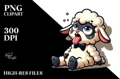 Silly Cartoon Lamb with Bow Tie PNG Product Image 2