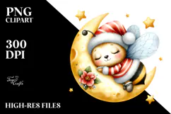 Cute Baby Bee Sleeping on the Moon PNG Product Image 2
