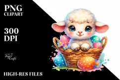 Colorful Baby Lamb Sitting in Egg Basket | Clipart Product Image 1