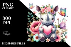Boho Rhino Sitting on Flower with Heart PNG Product Image 2