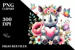 Boho Rhino Sitting on Flower with Heart PNG Product Image 2