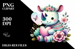 Boho Rhino Sitting on Flower with Heart PNG Product Image 2