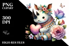 Boho Rhino Sitting on Flower with Heart PNG Product Image 2