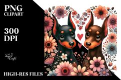 Doberman Pinscher Heart Doodled Flower PNG Product Image 2