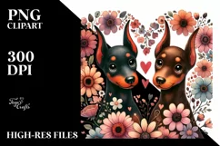 Doberman Pinscher Heart Doodled Flower PNG Product Image 2