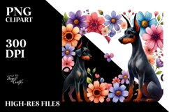 Cute Doodled Flower Doberman Pinscher PNG Product Image 2