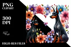 Cute Doodled Flower Doberman Pinscher PNG Product Image 2
