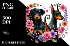 Cute Doodled Flower Doberman Pinscher PNG Product Image 2