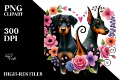 Cute Doodled Flower Doberman Pinscher PNG Product Image 2
