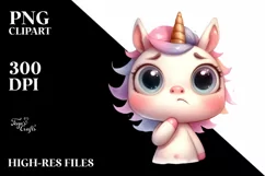 Simple Funny Baby Face Expressive Unicorn Watercolor PNG Product Image 1