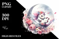 Cute Baby Unicorn Tumbling Spring Petals Watercolor Clipart Product Image 1