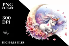 Cute Baby Unicorn Tumbling Spring Petals Watercolor Clipart Product Image 1